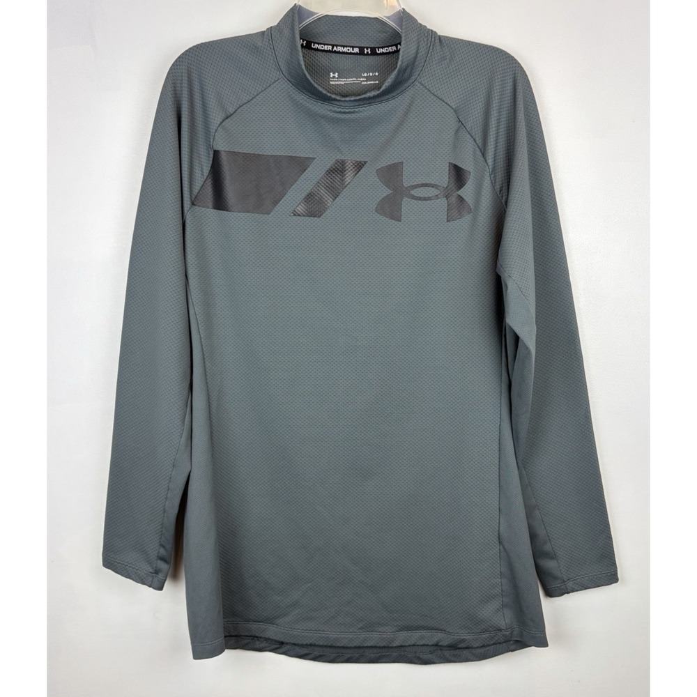 Under Armour Shirt Mens Large ColdGear Fitted Mock Neck Base Layer Gray Textured